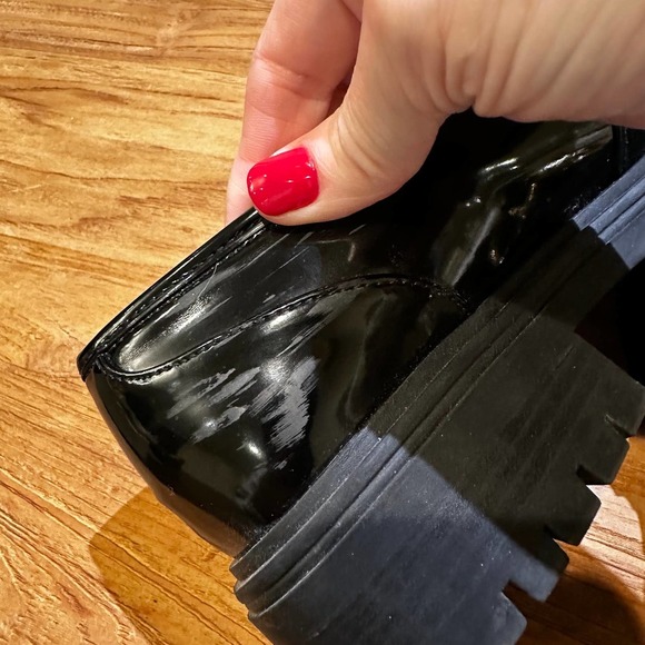 INC Brea Women’s Black Patent Leather Gold Chain Chunky Lug Sole Loafers - Picture 5 of 13